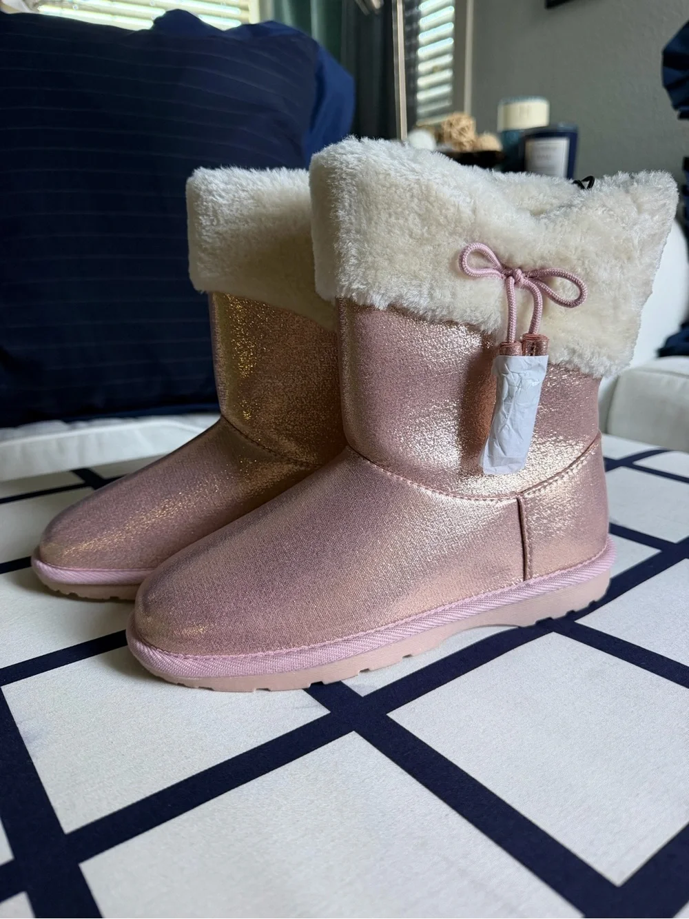 Pink Metallic Faux Fur Boots